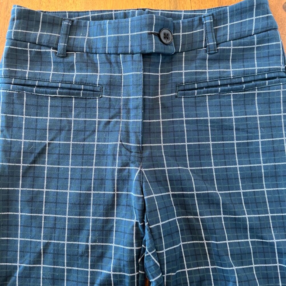 Betabrand Blue Plaid Zip Up Button Closure Pants - Picture 2 of 5